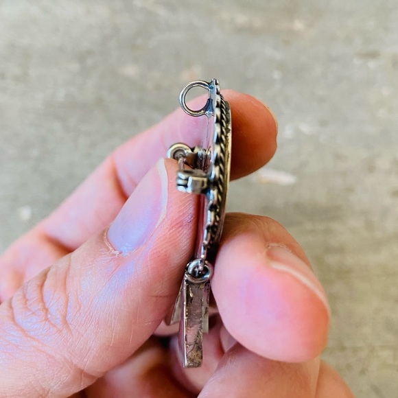 ♥️ Southwestern Style ♥️ Taxco Sterling Silver & Green Gemstone Brooch Pendant - Picture 5 of 8